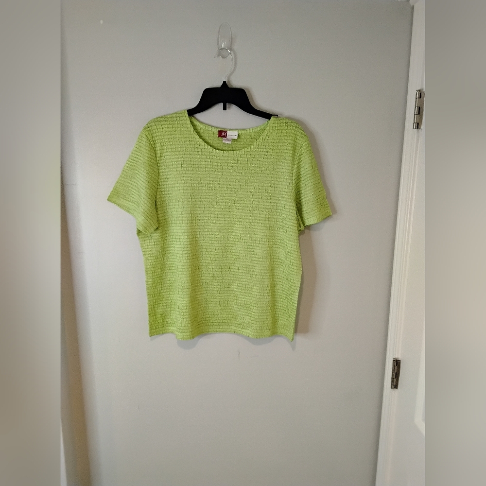 JM Collection Lime Green Short-Sleeve Textured Top
